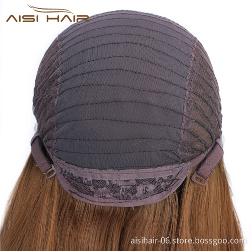 Aisi Hair Ombre Brown Lace Front Long Straight Wig High Temperature Fiber Synthetic Silk Straight Lace Front Long Wigs for Women